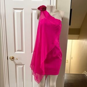 VTG Jessica McClintock Hot Pink one shoulder mini Dress, sz 12